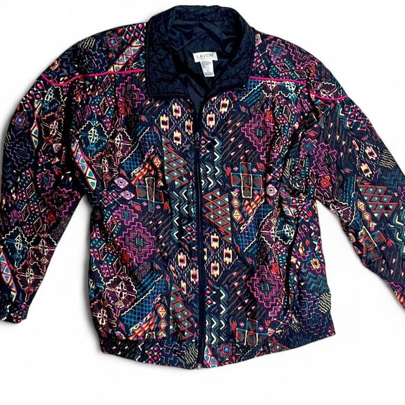 lavon Jackets & Blazers - Lavon Vintage Women Windbreaker Size L Track Jacket 80s Nylon Zip Cheerful Corp